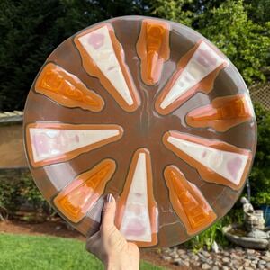 Vintage Higgins MCM 16.5" Fused Art Glass Decorative Signed Plate Color Changing